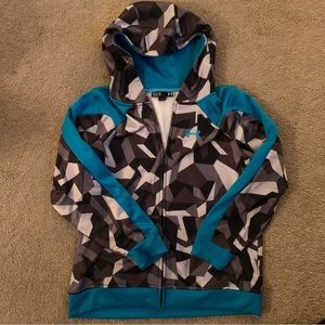 Under Armour Youth Large Hooded Sweatshirt Gray/Black Geometric w/ Turquoise